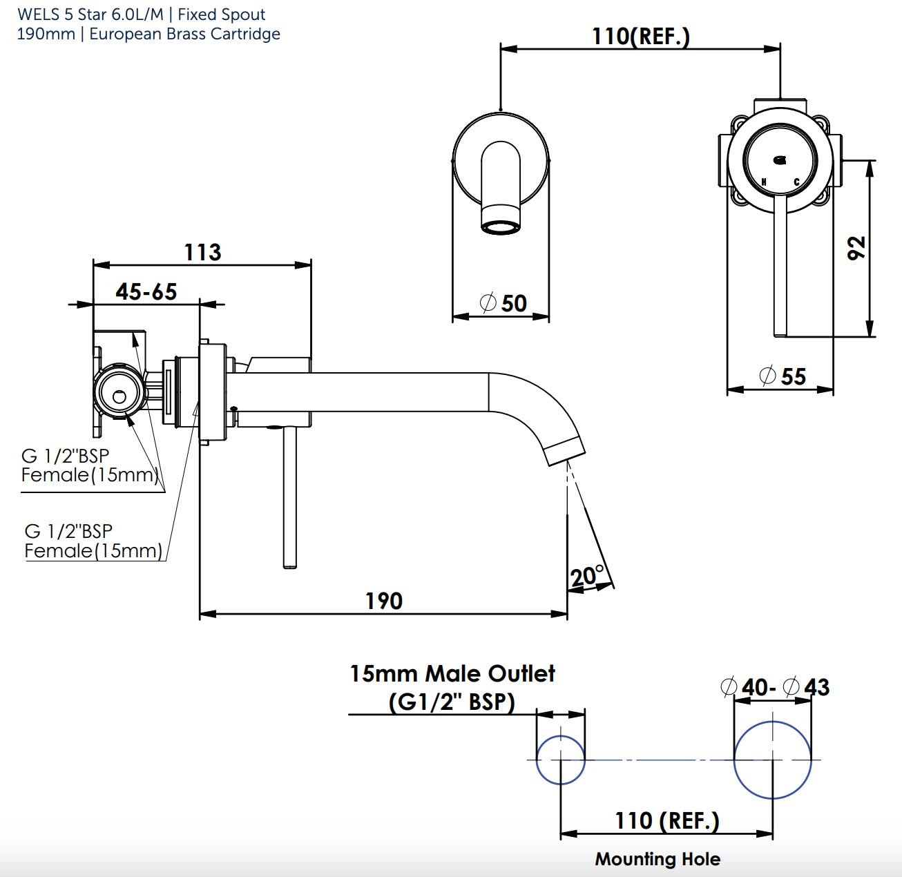 Greens Gisele Wall Basin Mixer, PVD Brushed Stainless, 18402523
