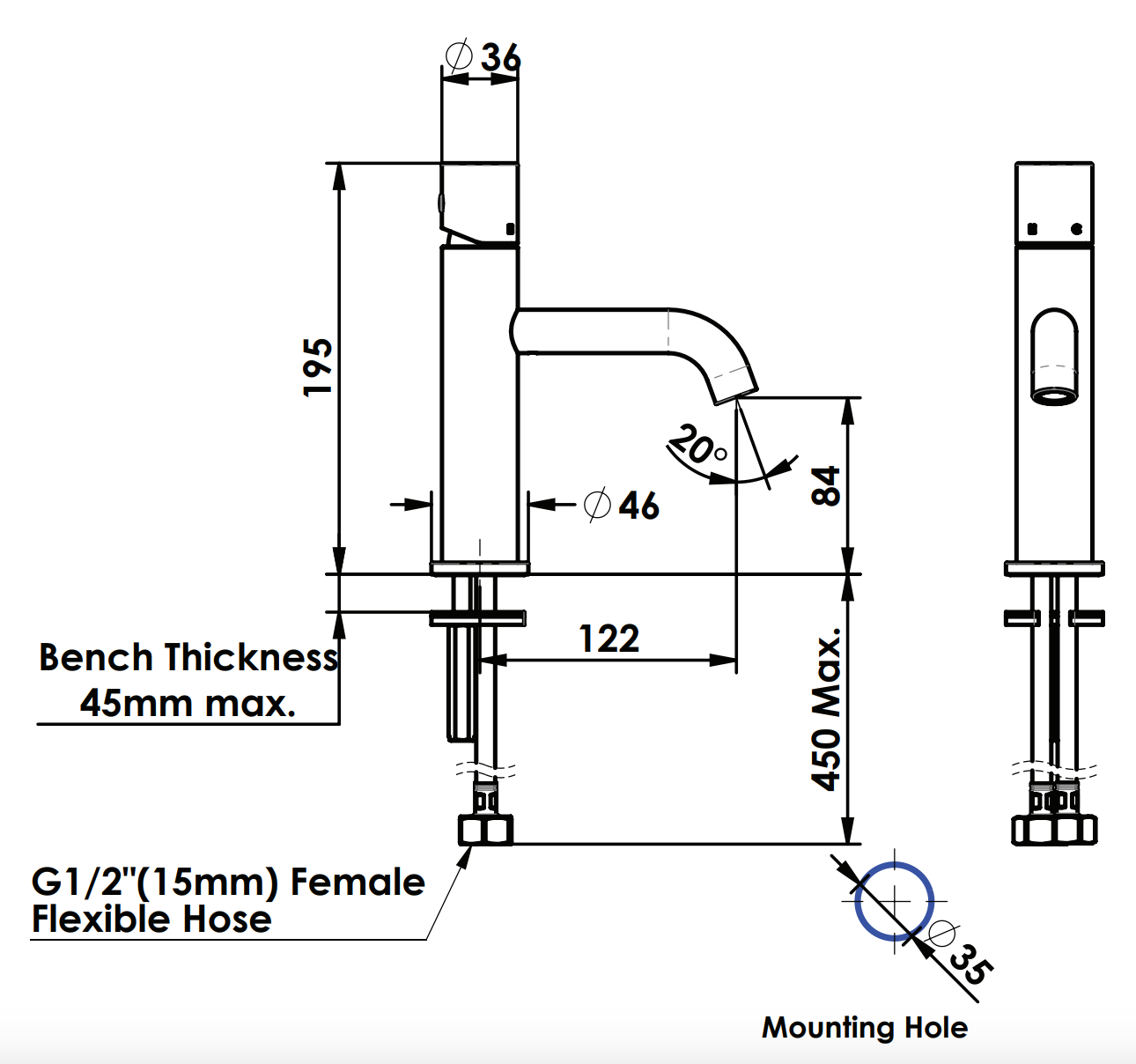 Greens Gisele Basin Mixer, Matte Black, 18402557