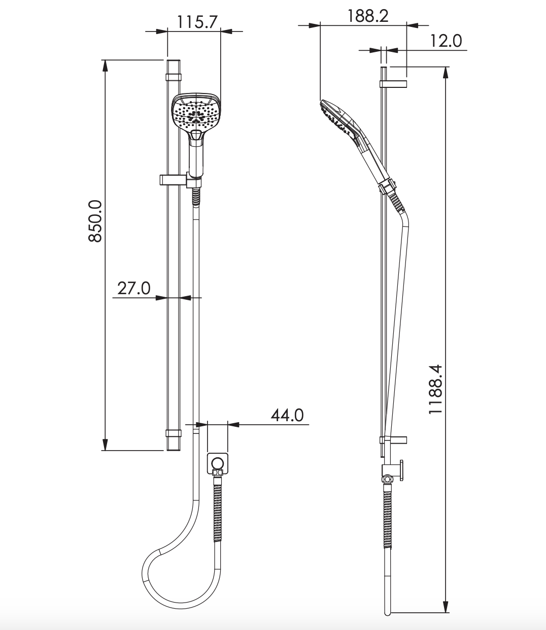 Greens Skyla Airflo Rail Shower, PVD Brushed Brass, 186000BB