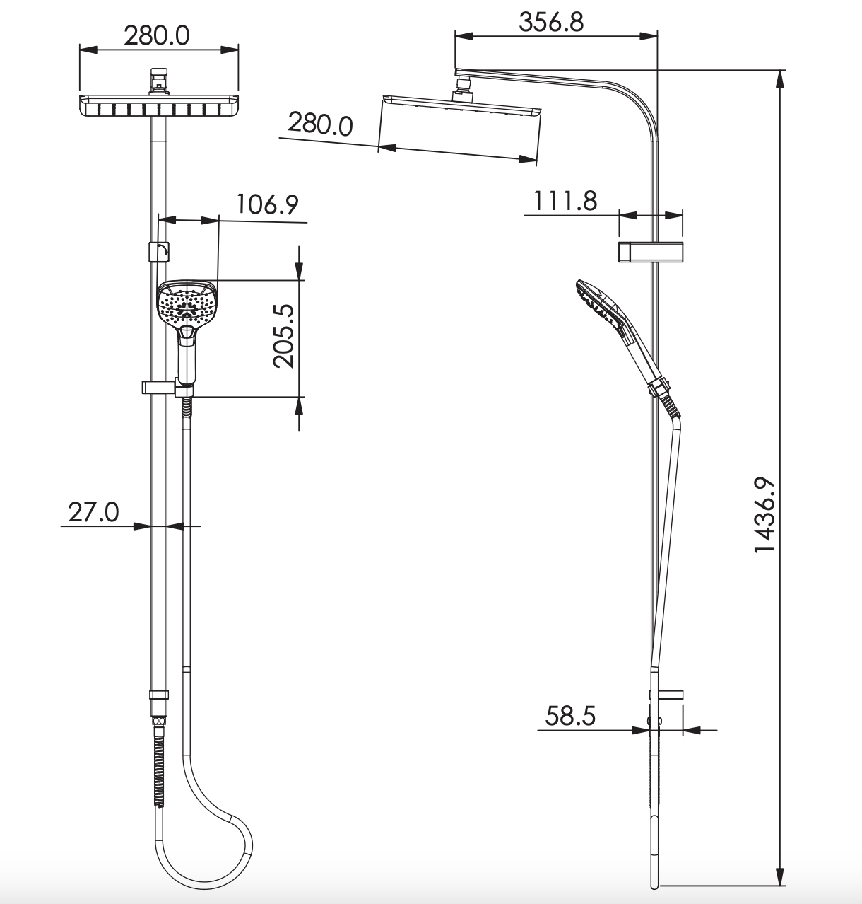 Greens Skyla Airflo Twin Rail Shower, PVD Gunmetal, 18690GM