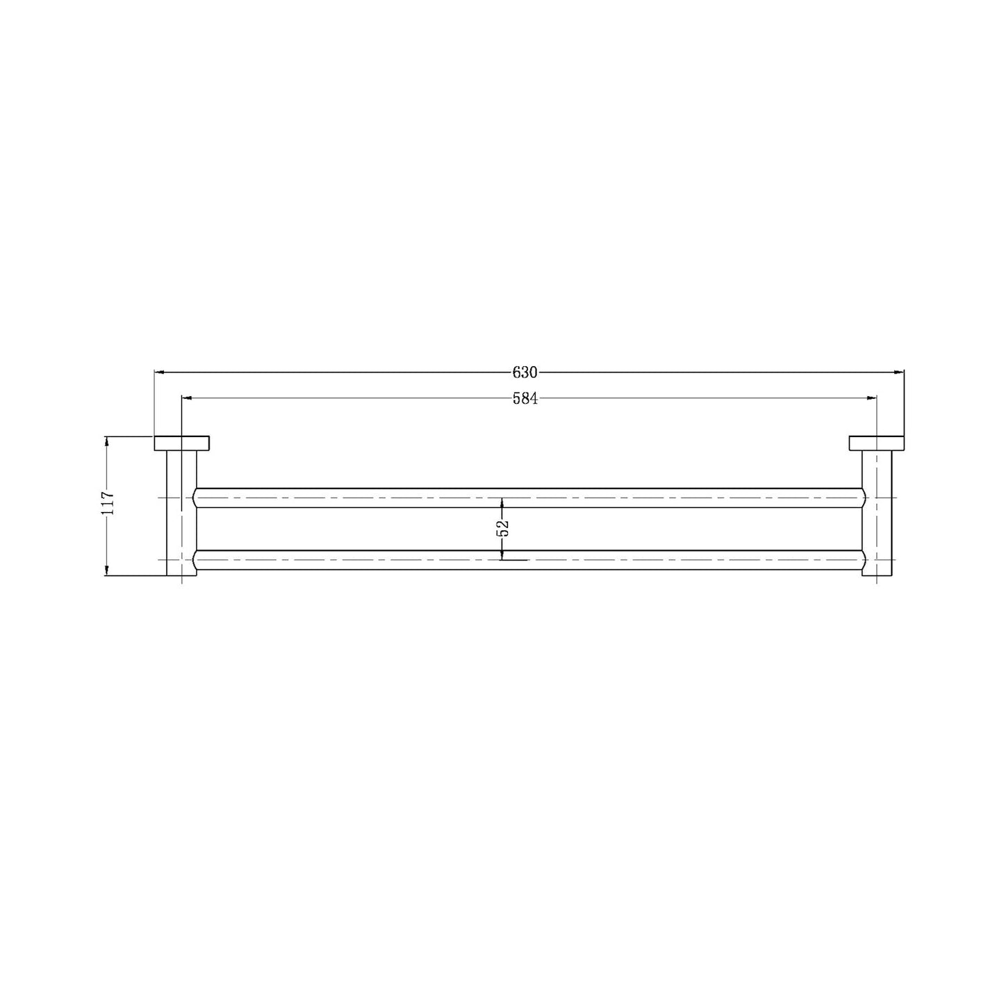 Nero NR1924dGM Mecca Double Towel Rail 600mm - Gunmetal Grey