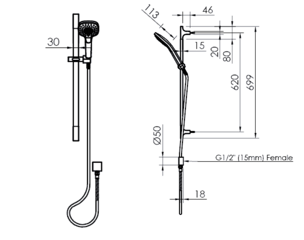 Greens Corban Rail Shower, Chrome, 193000CP