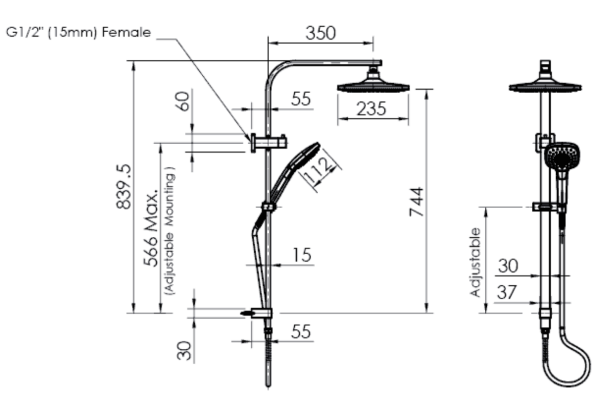 Greens Corban Twin Rail Shower, PVD Brushed Nickel, 193003BN