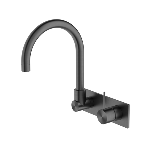 Nero NR221910PGM Mecca Wall Basin/Bath Mixer Swivel Spout Handle Up - Gun Metal Grey