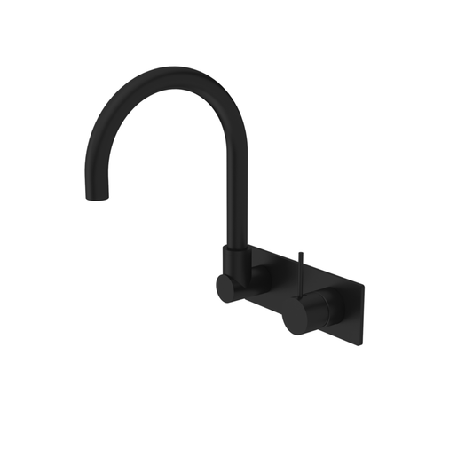 Nero NR221910PMB Mecca Wall Basin/Bath Mixer Swivel Spout Handle Up - Matte Black