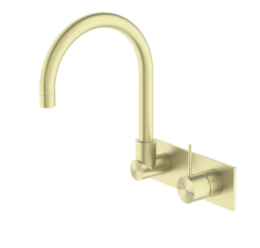 Nero NR221910PBG Mecca Wall Basin/Bath Mixer Handle Up - Brushed Gold