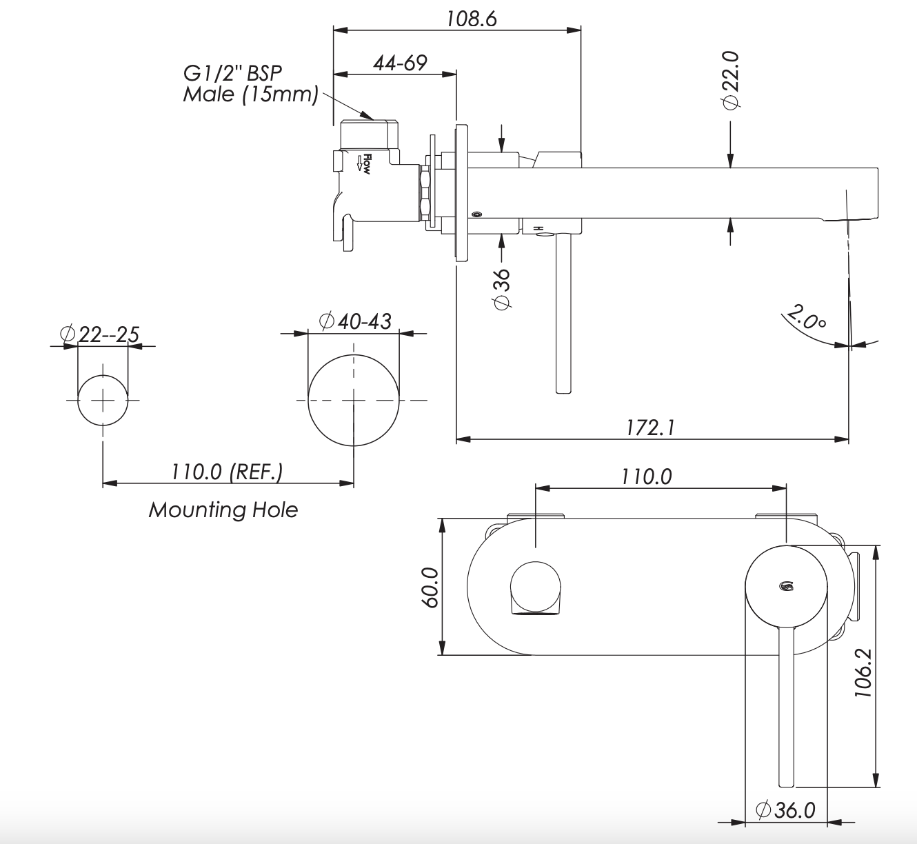 Greens Maci Wall Basin Mixer with Plate, Chrome, 212025210