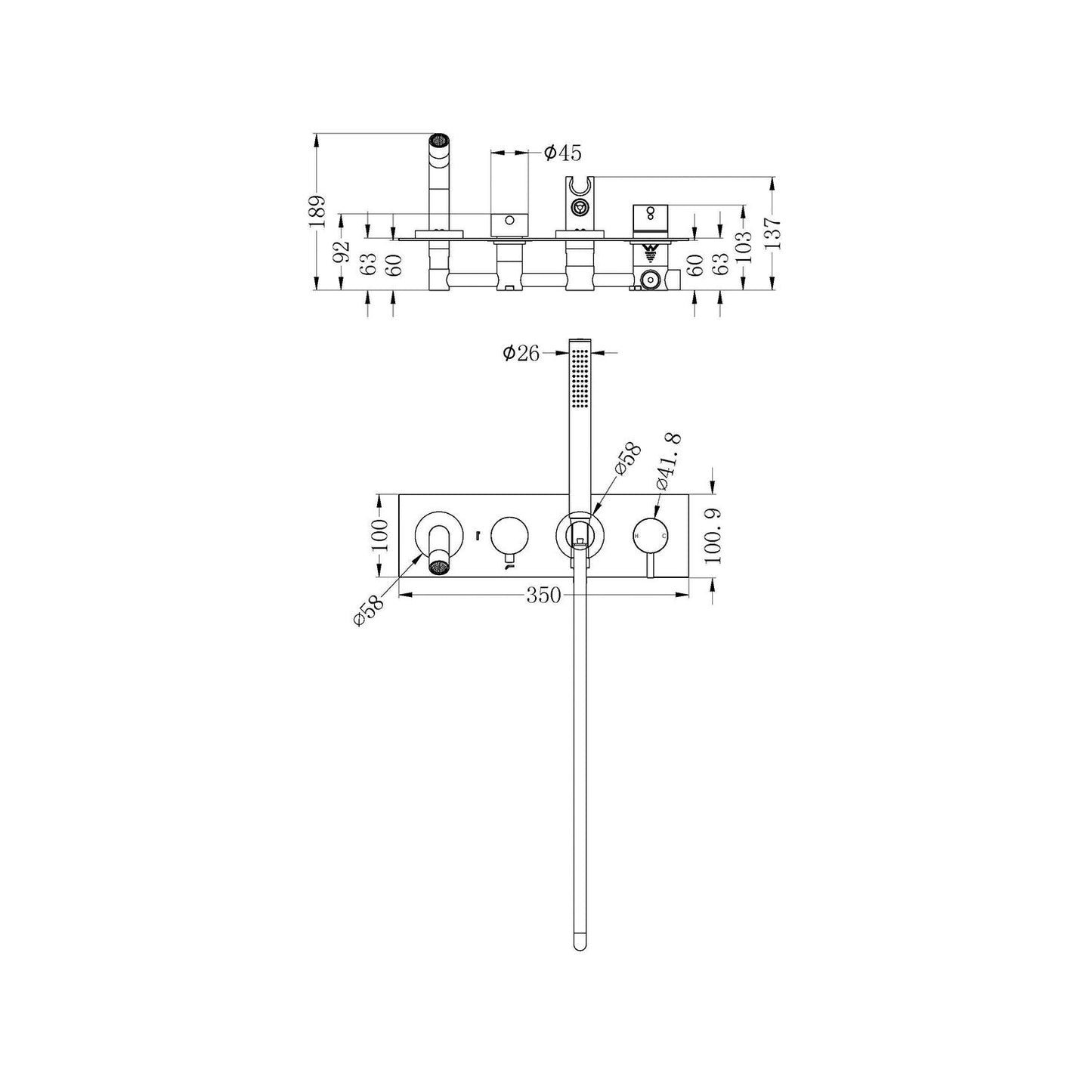 Nero NR221903dMB Mecca Wall Mounted Bath Mixer with Handshower - Matte Black