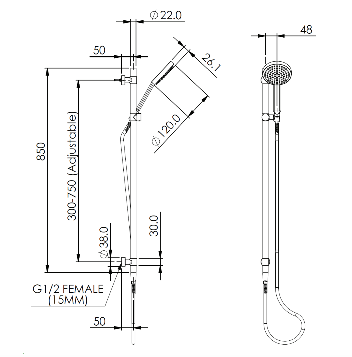 Greens Lavish Brass Rail Shower, PVD Matte Black, 239100MB