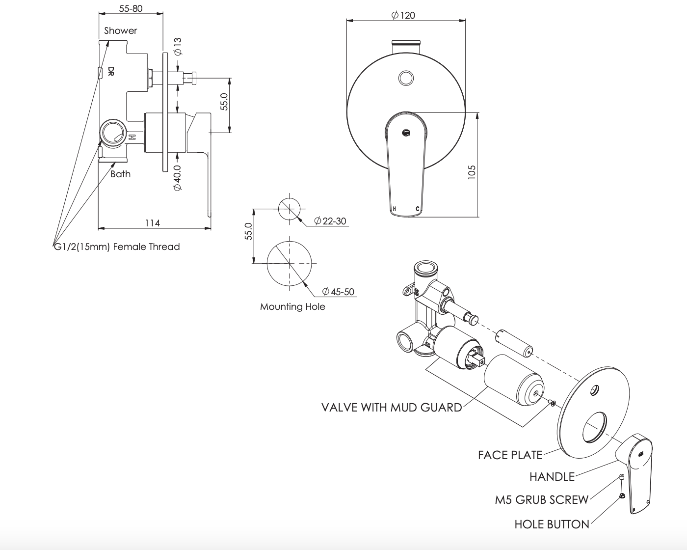 Greens Novi Shower Mixer with Diverter, Chrome, 24203590CP
