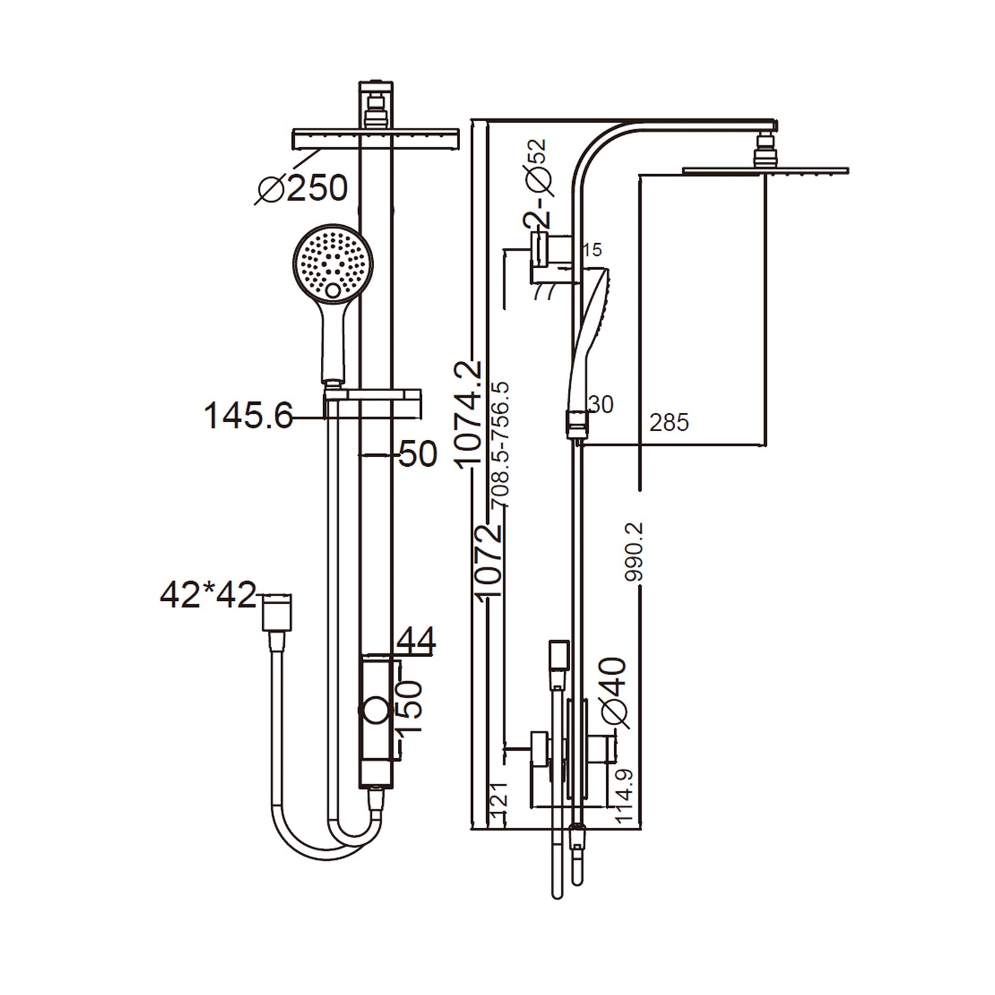 Nero NR281305bMB Rain Round Shower Set with Double Hose - Matte Black