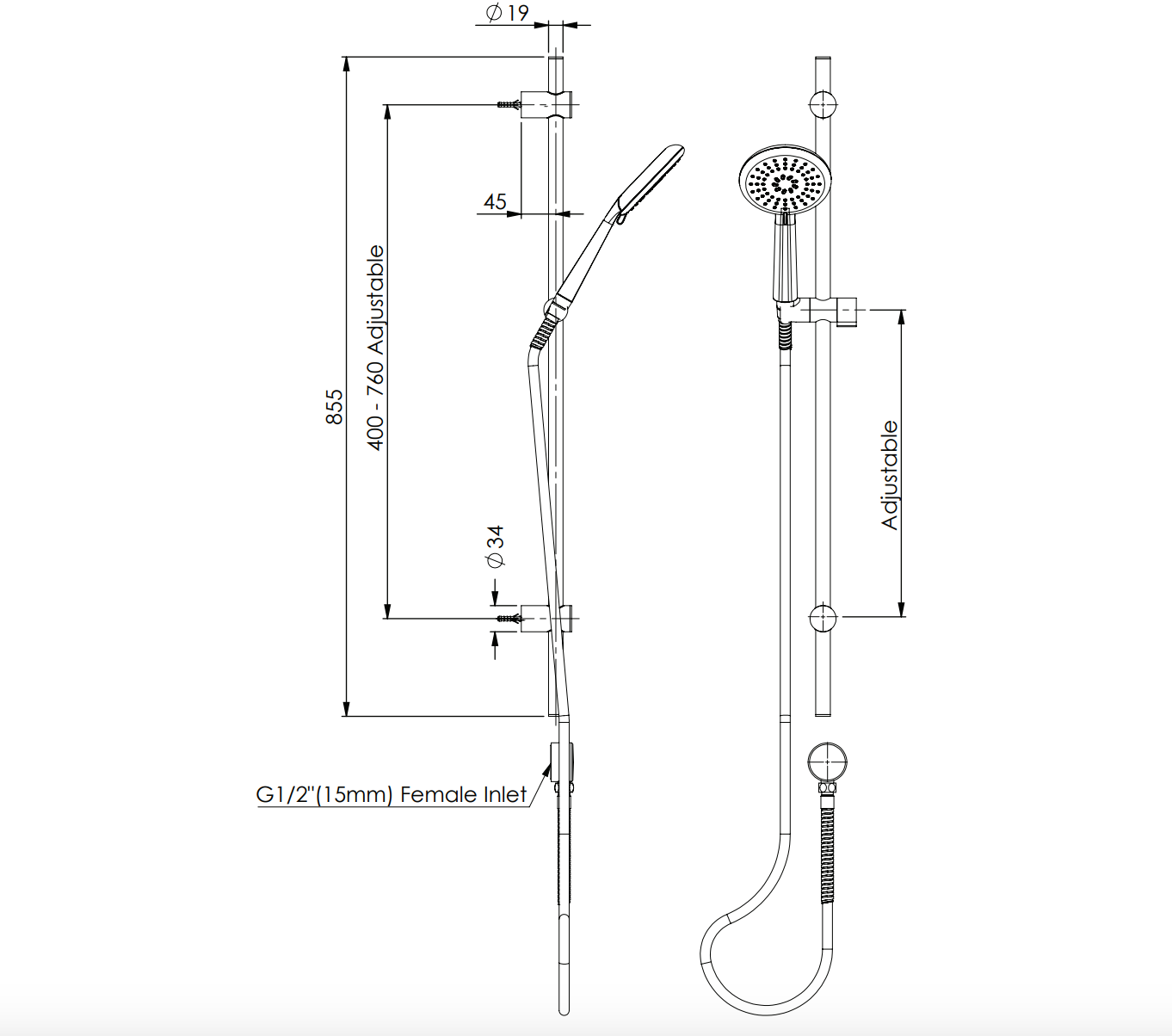 Greens Rocco Rail Shower, Chrome, 52800CP