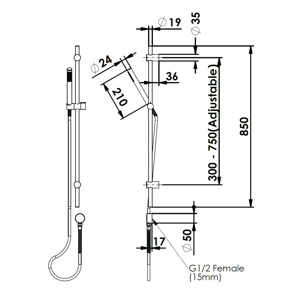Greens Rocco Pin Rail Shower, PVD Brushed Nickel, 528100BN