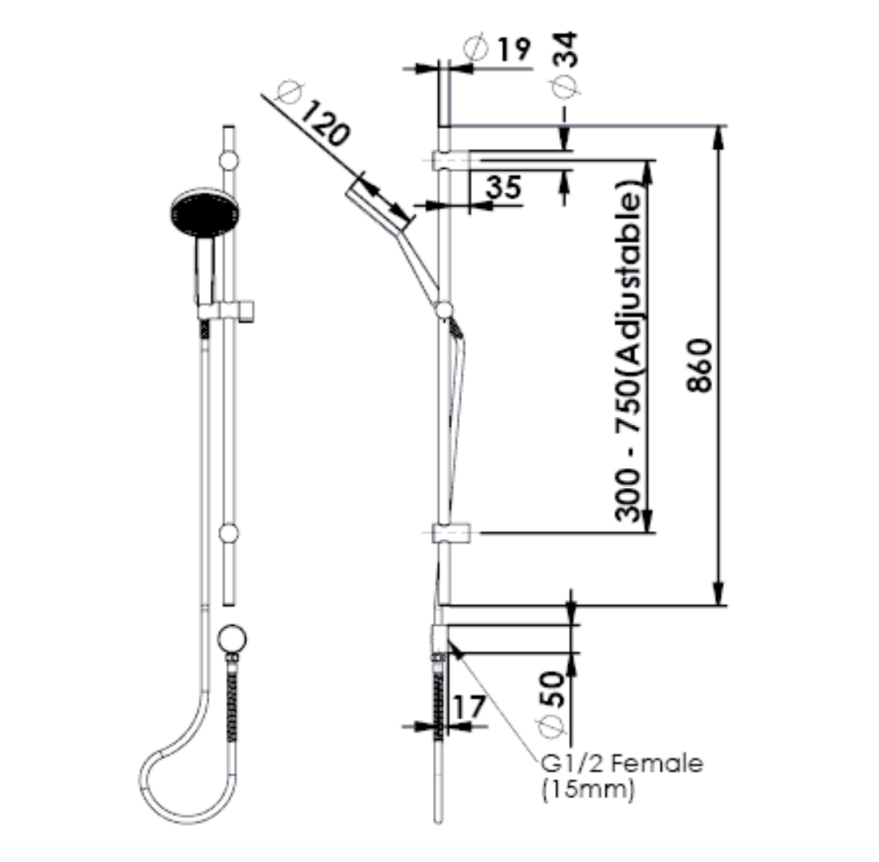 Greens Glide Rainboost Adjustable Rail Shower, Matte Black, 54400MB