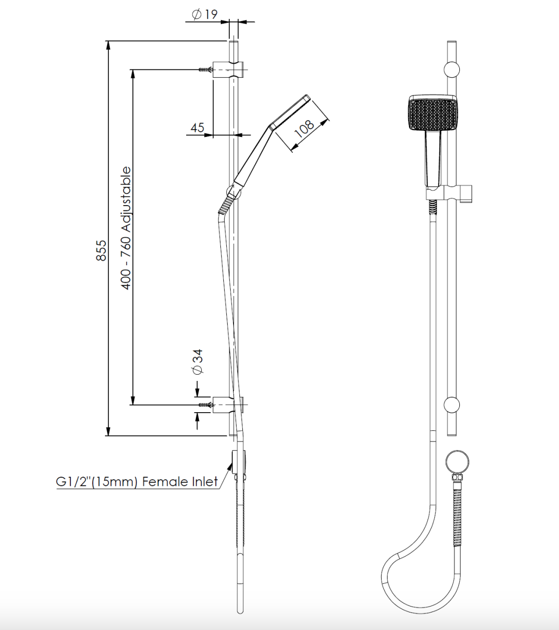 Greens Glide Syntra Rainboost Rail Shower, PVD Gunmetal, 64400GM
