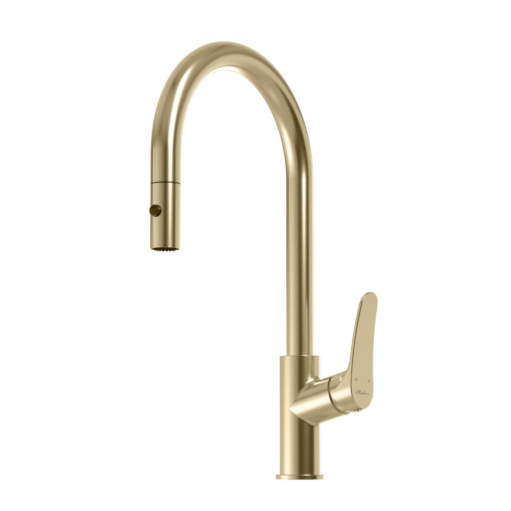 Oliveri Verona Pullout Gooseneck Sink Mixer, Classic Gold, VA306503CG-P