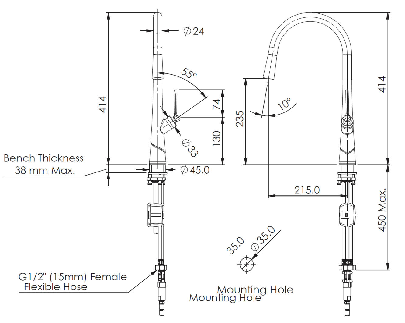 Greens Lustro Kontact™ Pull-Down Sink Mixer, Chrome, LF19580254CP