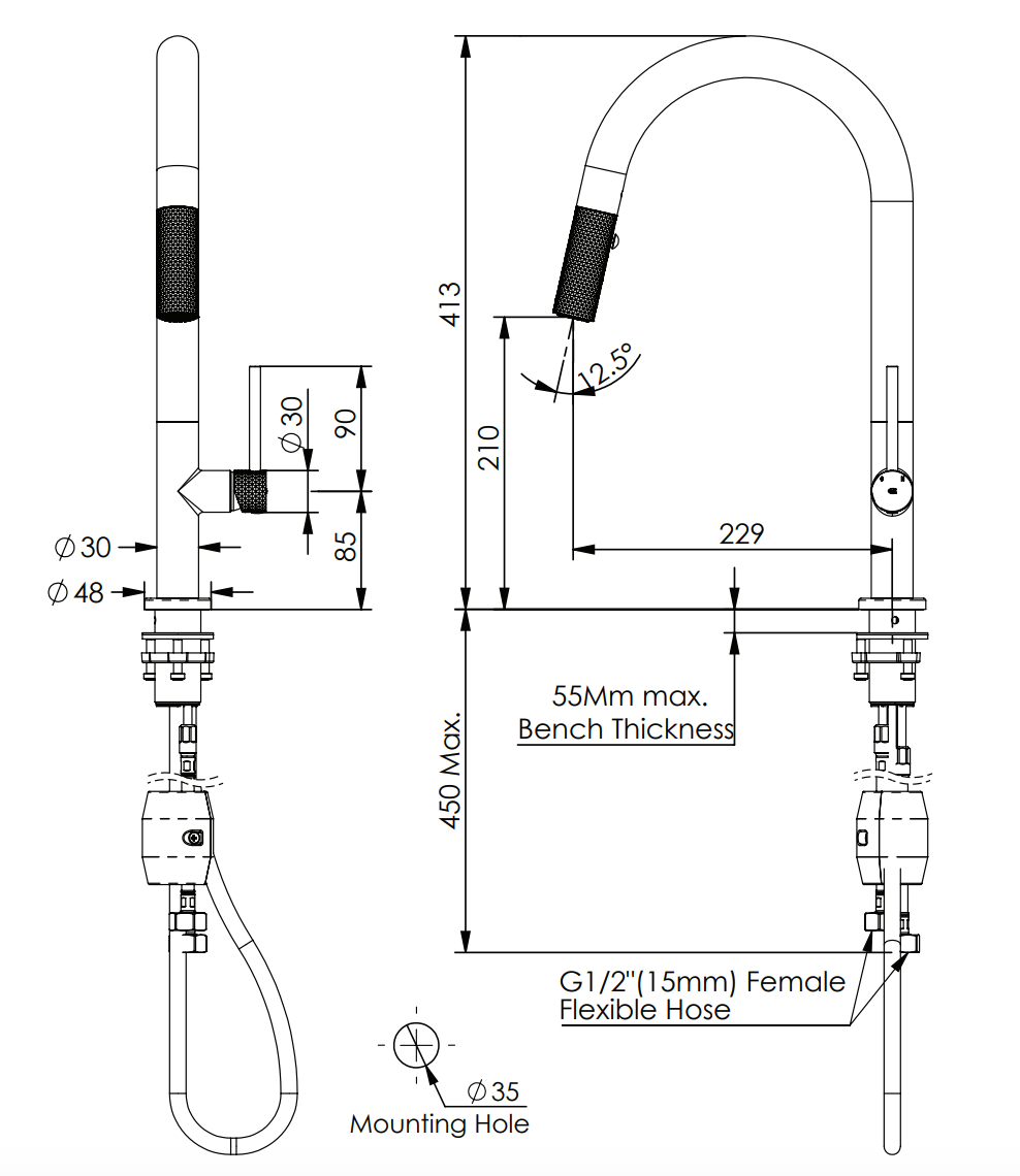 Greens Tesora Pulldown Sink Mixer, PVD Brushed Copper, LF2130254BC