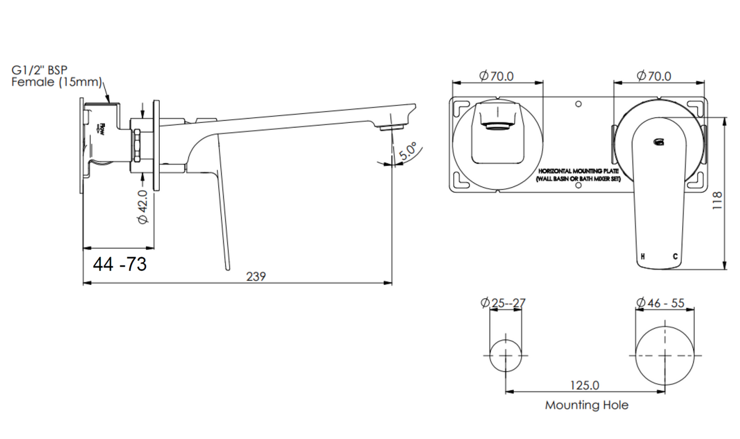 Greens Novi Wall Basin Mixer, PVD Matte Black, LF24203520MB