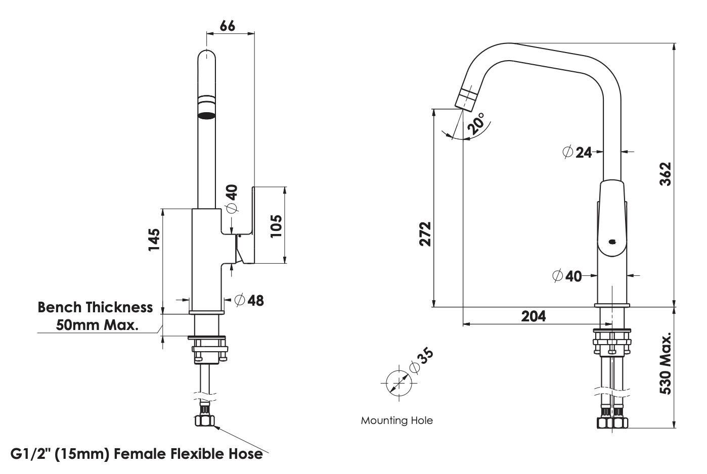 Greens Novi Sink Mixer Gooseneck with Smart Aerator, PVD Matte Black, LF24203540MB
