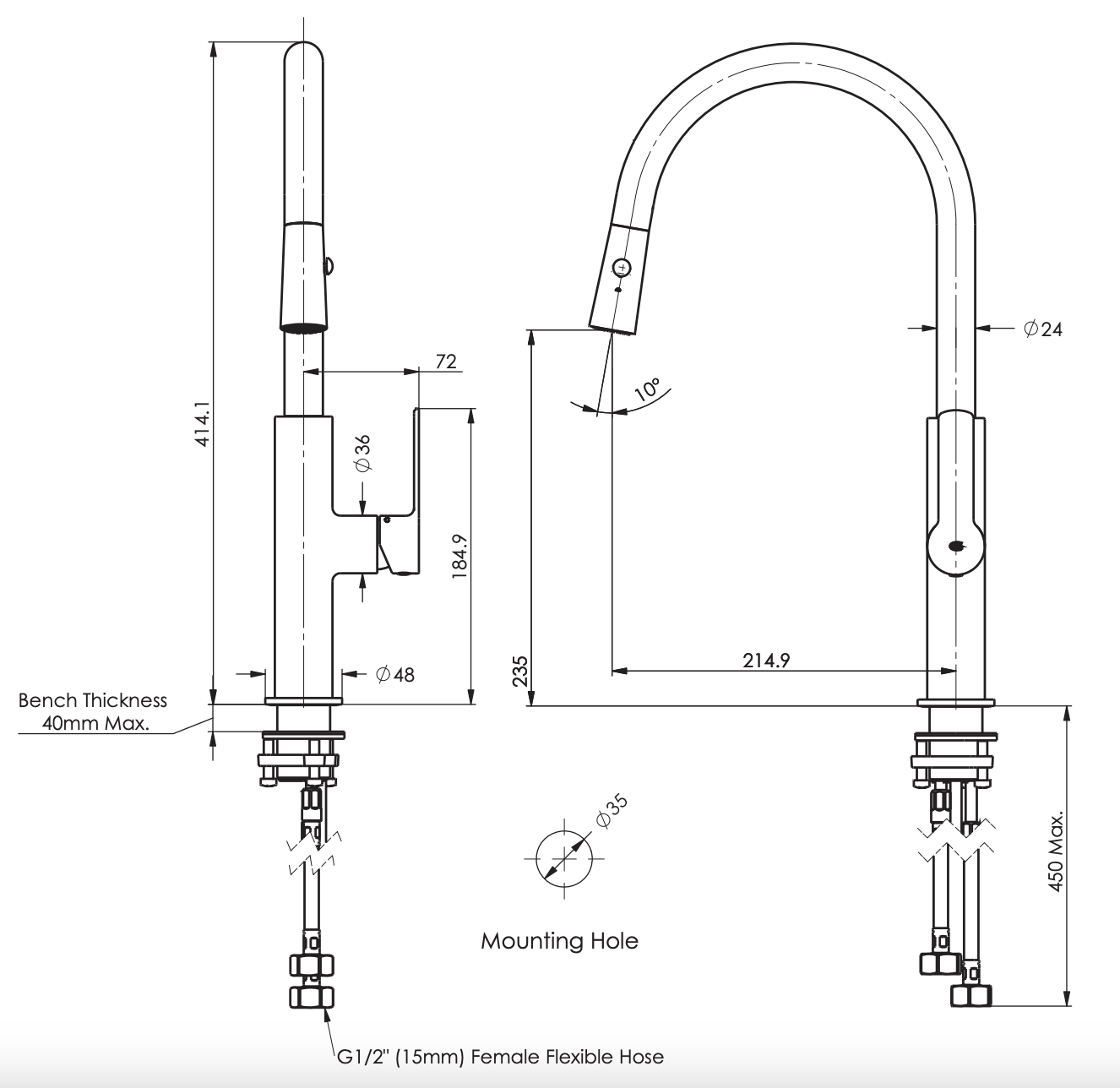 Greens Astro II Pull-Down Sink Mixer, PVD Matte Black, LF254383MB