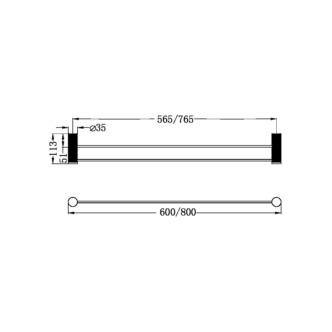 Nero Opal Double Towel Rail - Brushed Nickel