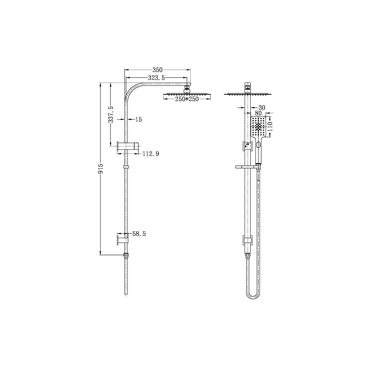 Nero NR301505cMB Celia Square 250mm Combination Shower - Matte Black