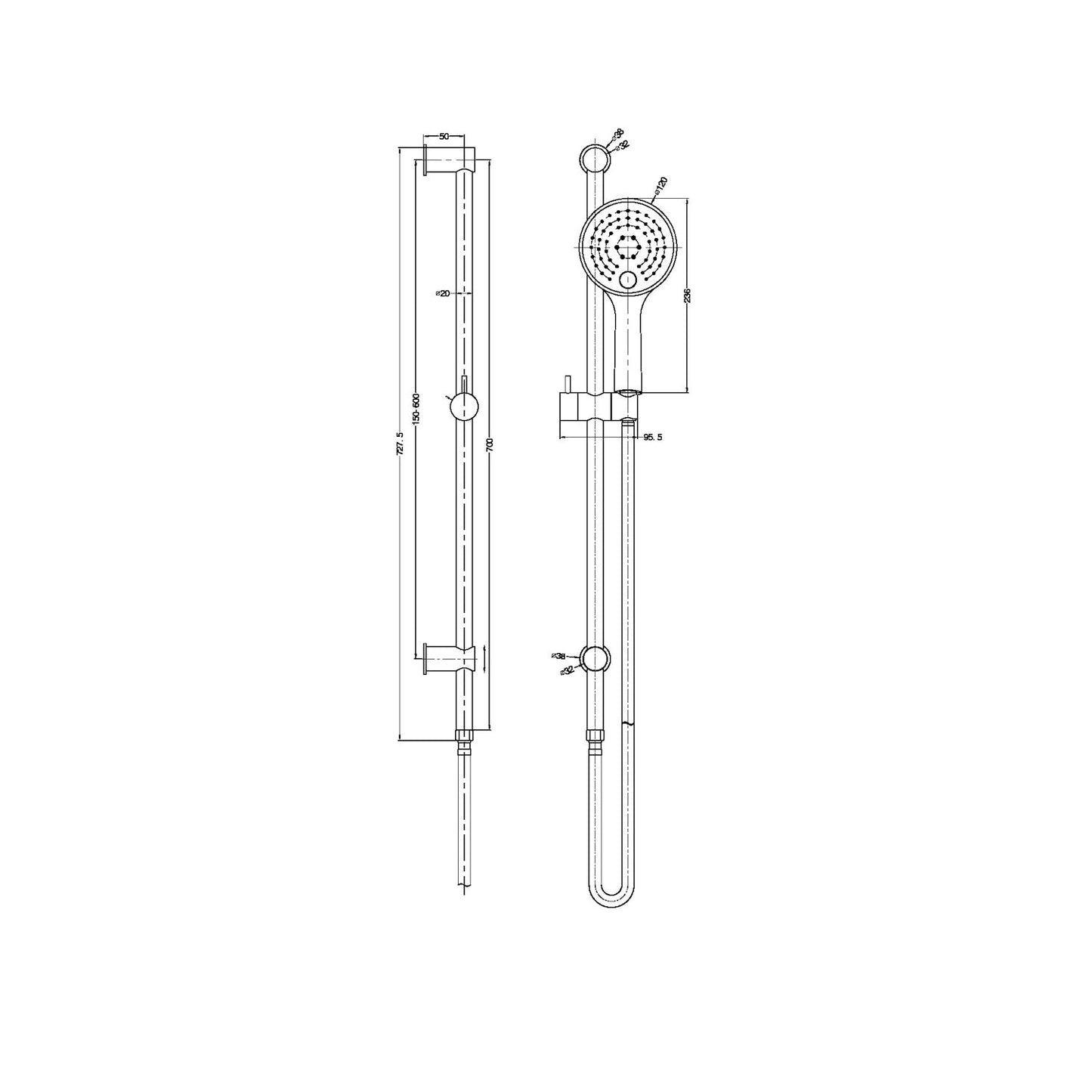 Nero NR314BG Dolce 3 Function Rail Shower - Brushed Gold