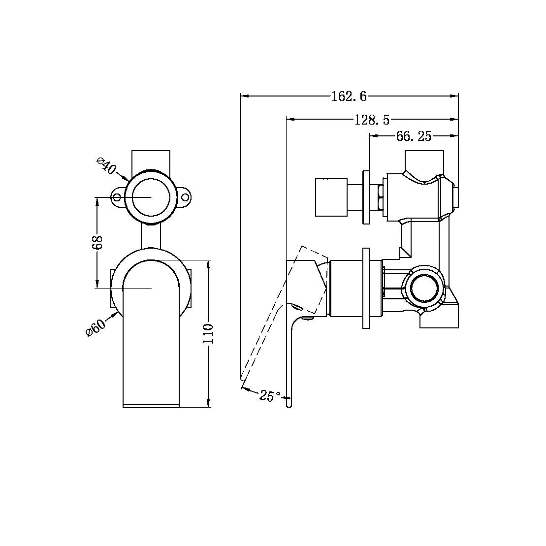 Nero NR321511GBN Bianca Shower / Bath Mixer with Diverter (Separate Backplates) - Brushed Nickel