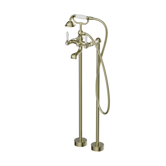 Nero York Freestanding Bath Set With Hand Shower - Aged Brass