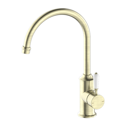 Nero York Kitchen Mixer Gooseneck Spout - Aged Brass