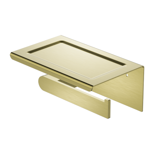 Nero NR9086ABG Bianca Toilet Roll Holder with Shelf - Brushed Gold