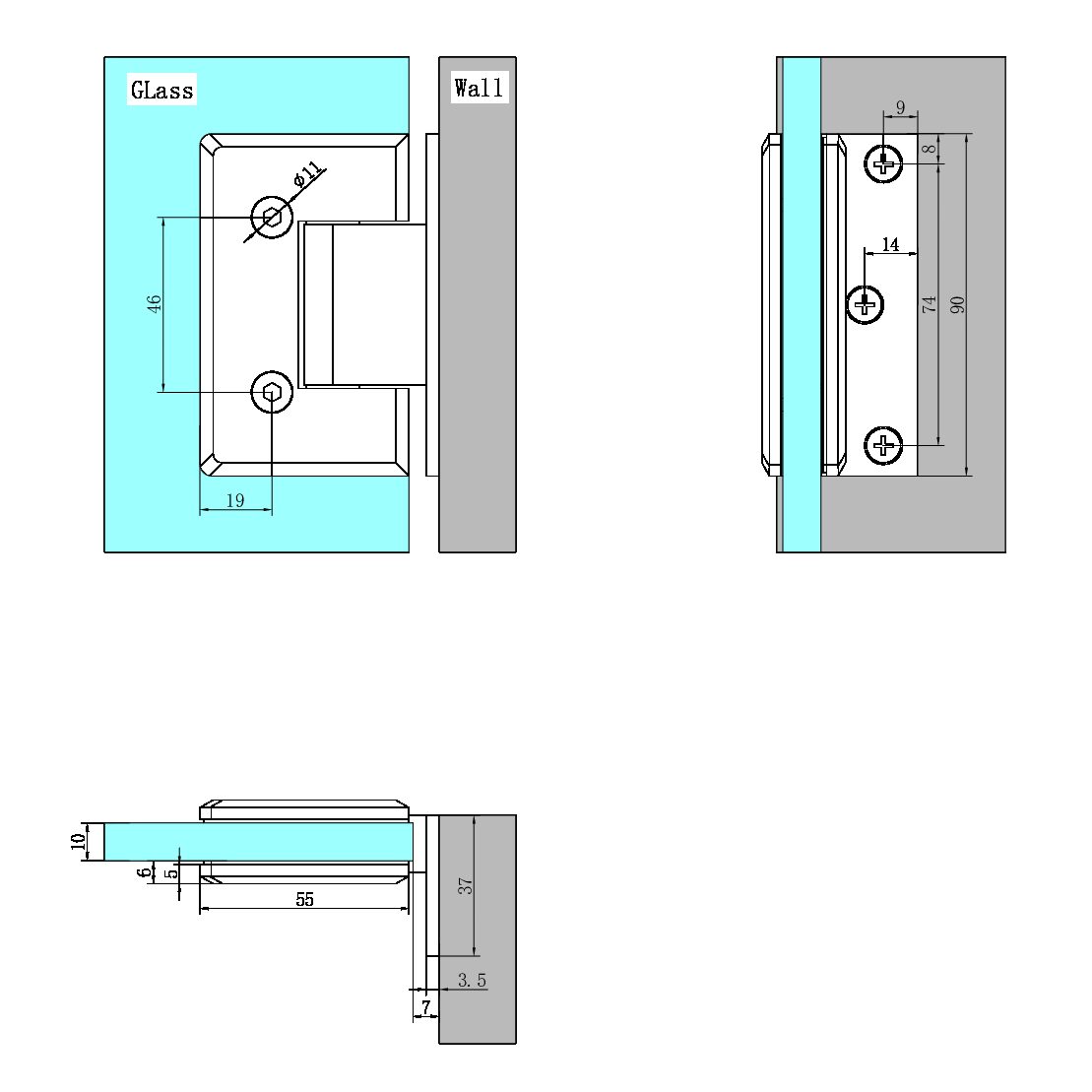Nero NRSH101aBZ 90 Degree Glass To Wall Shower Hinge 10mm Glass - Brushed Bronze
