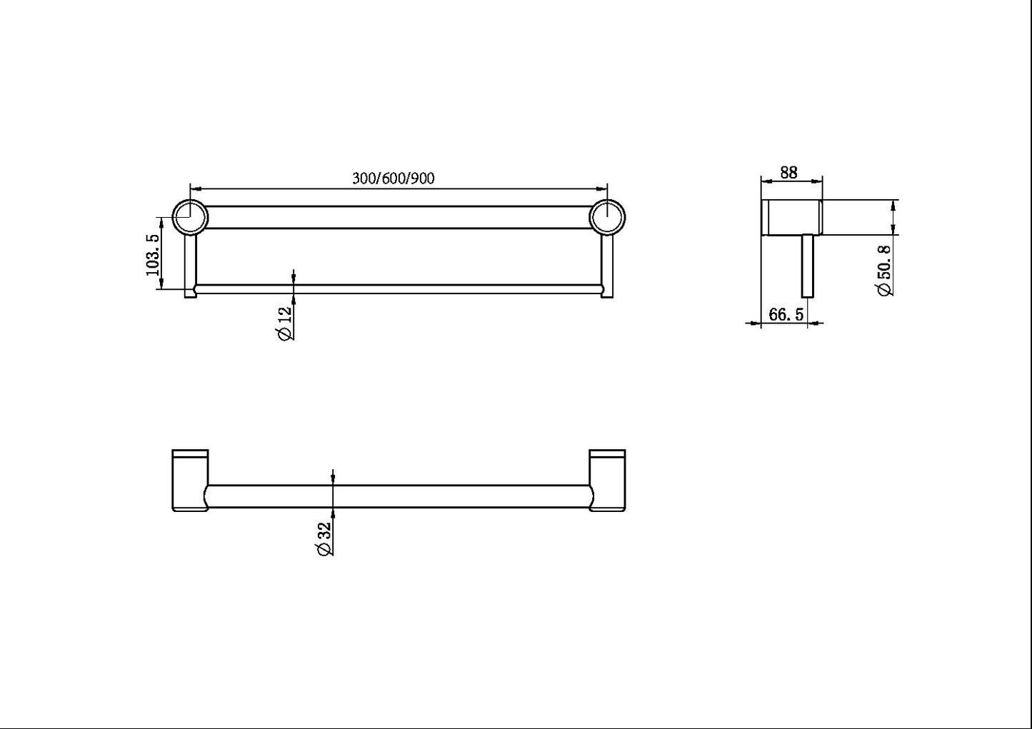 Nero Mecca Care 32mm Grab Rail with Towel Holder - Matte Black