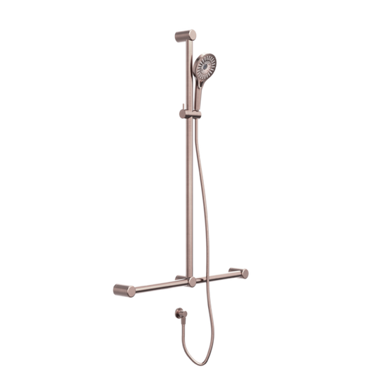 Nero NRCS006BZ Mecca Care 32mm T Bar Grab Rail and Adjustable Shower Set - Brushed Bronze