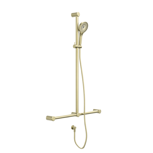 Nero NRCS006BG Mecca Care 32mm T Bar Grab Rail and Adjustable Shower Set - Brushed Gold