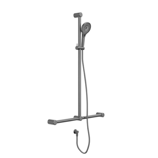 Nero NRCS006GM Mecca Care 32mm T Bar Grab Rail and Adjustable Shower Set - Gunmetal