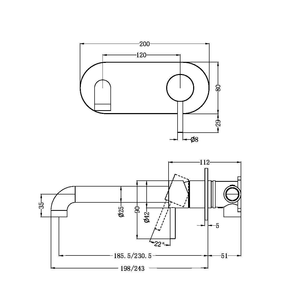 Nero ZEN SS316L Wall Basin/Bath Mixer - Brushed Bronze