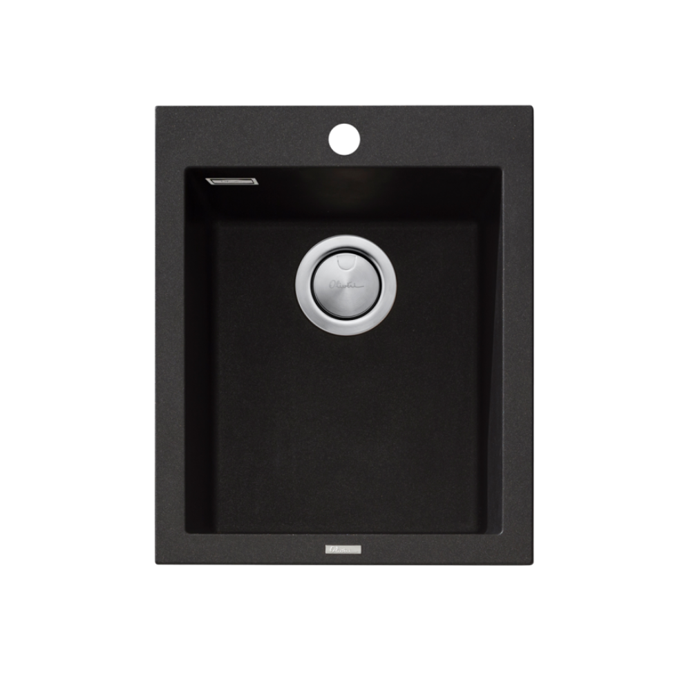 Oliveri Santorini Standard Bowl Sink, Topmount, 338x398mm, with Overflow, Black, ST-BL1531 OF