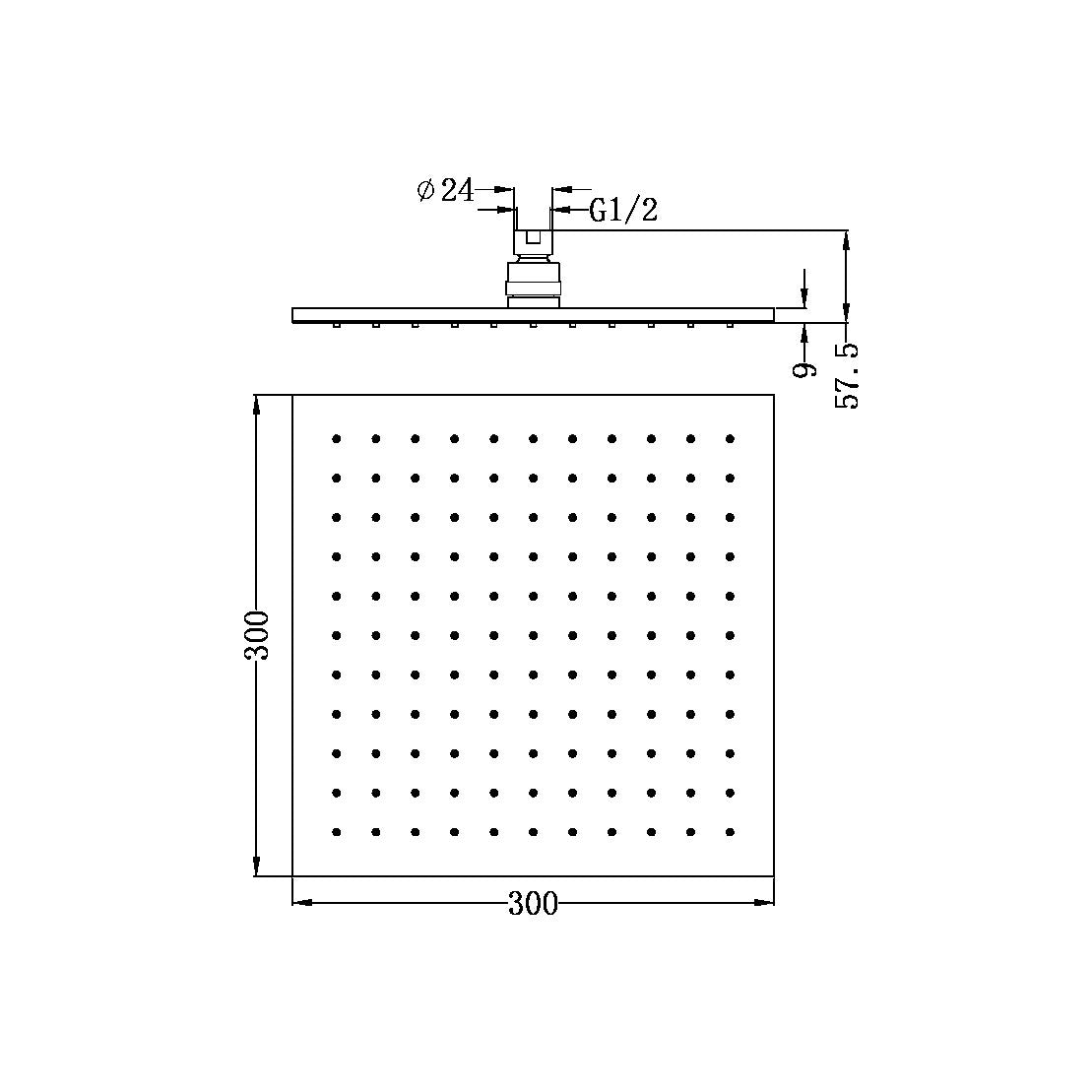 Nero NRROB1202MB 300mm Square Brass Shower Head - Matte Black