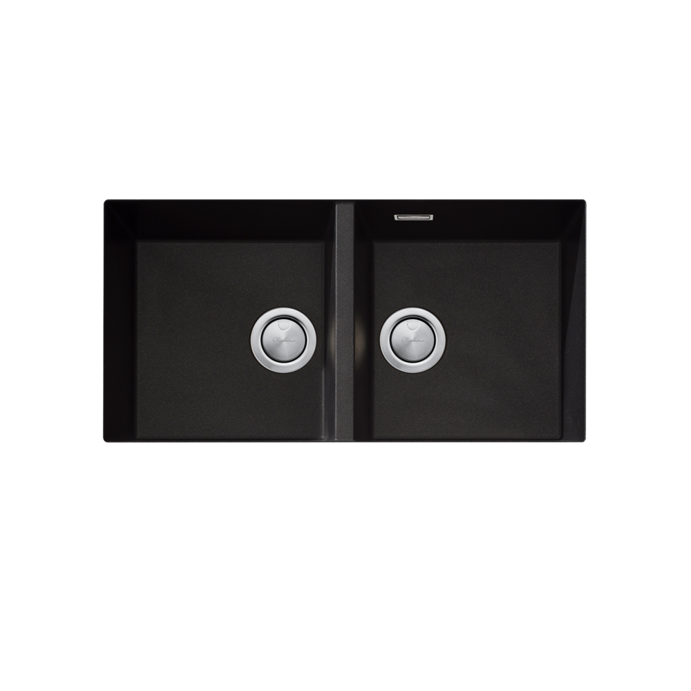 Oliveri Santorini Sink Double Bowl Sink, Undermount, 840x480mm, with Overflow, Black, ST-BL1563U OF