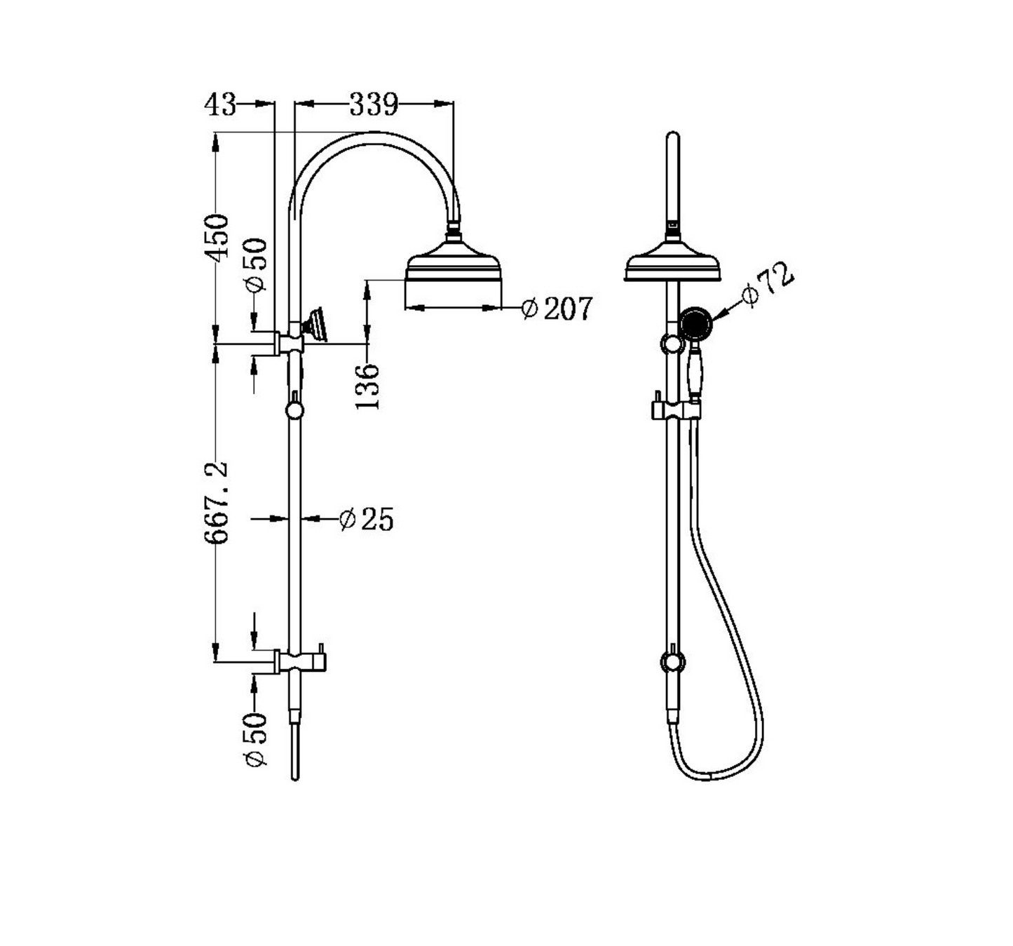 Nero York Twin Shower With Metal Shower - Matte Black