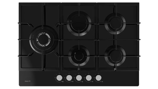 Inalto ICGG755W 75cm Gas on Black Glass Cooktop with Wok Burner