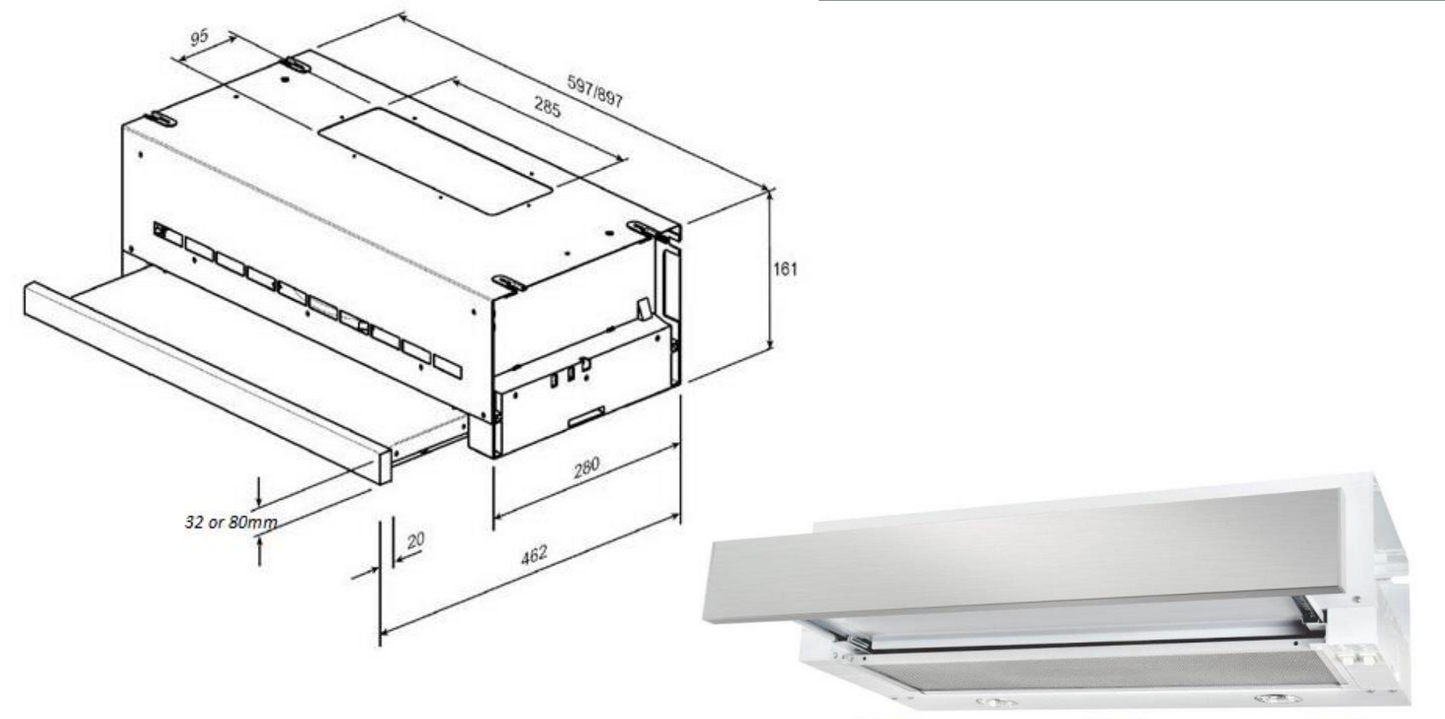 Robinhood RO61SS/WH/80 60cm Slide Out Undercupboard Rangehood