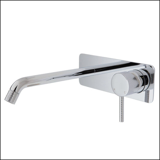 Fienza Axle Wall Basin/Bath Mixer Set Chrome Soft Square Plate 200Mm Outlet 231106-200 Bathroom