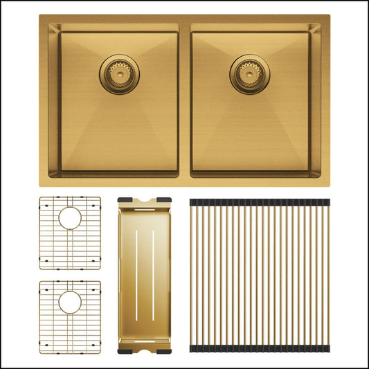 Fienza Double Bowl Kitchen Sink Pack - Rugged Brass 68403Rb-Kit Special Order Top Mounted Sinks