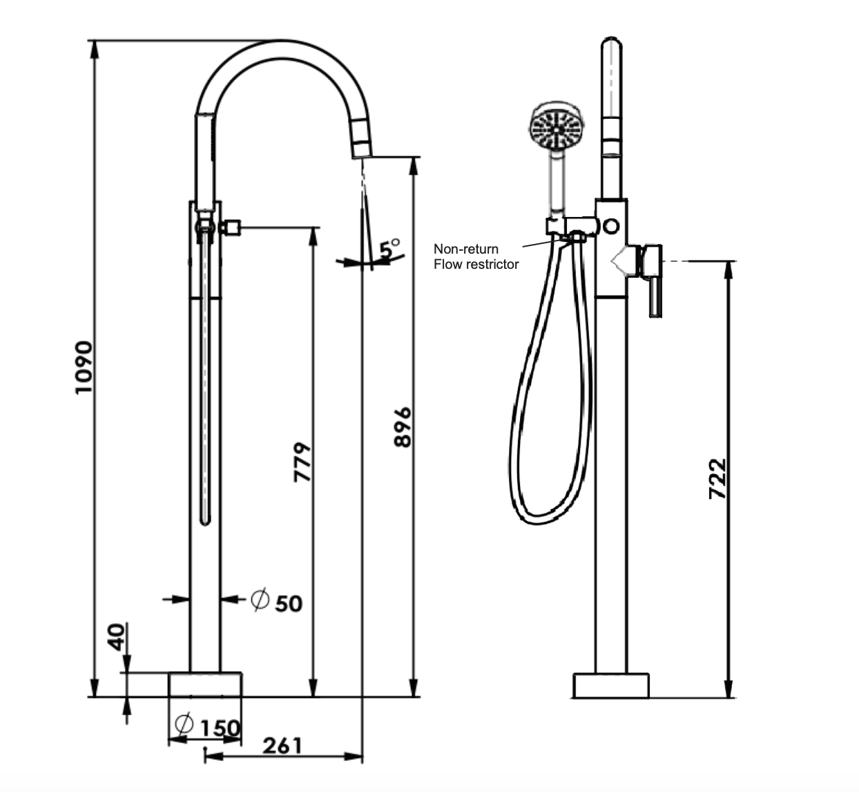 Greens Gisele Freestanding Bath Filler, Matte Black, 1844870