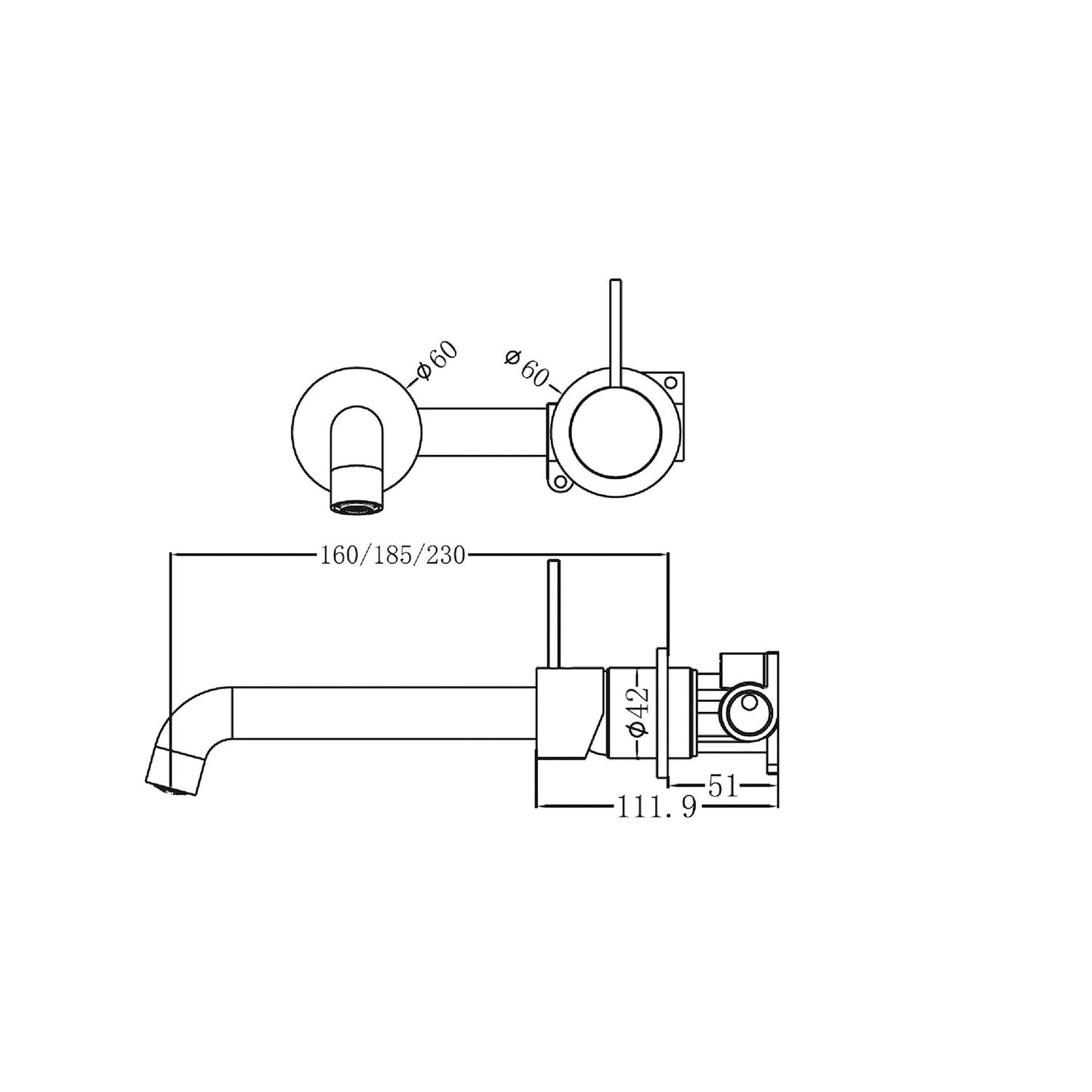 Nero Mecca Wall Mixer Set Basin / Bath (Separate Backplates) Handle Up - Matte White