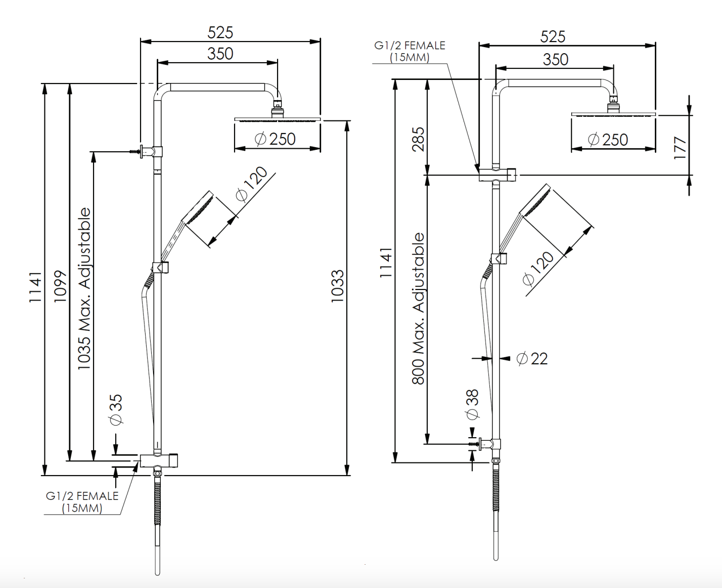 Greens Lavish Brass Twin Rail Shower, PVD Brushed Nickel, 239103BN