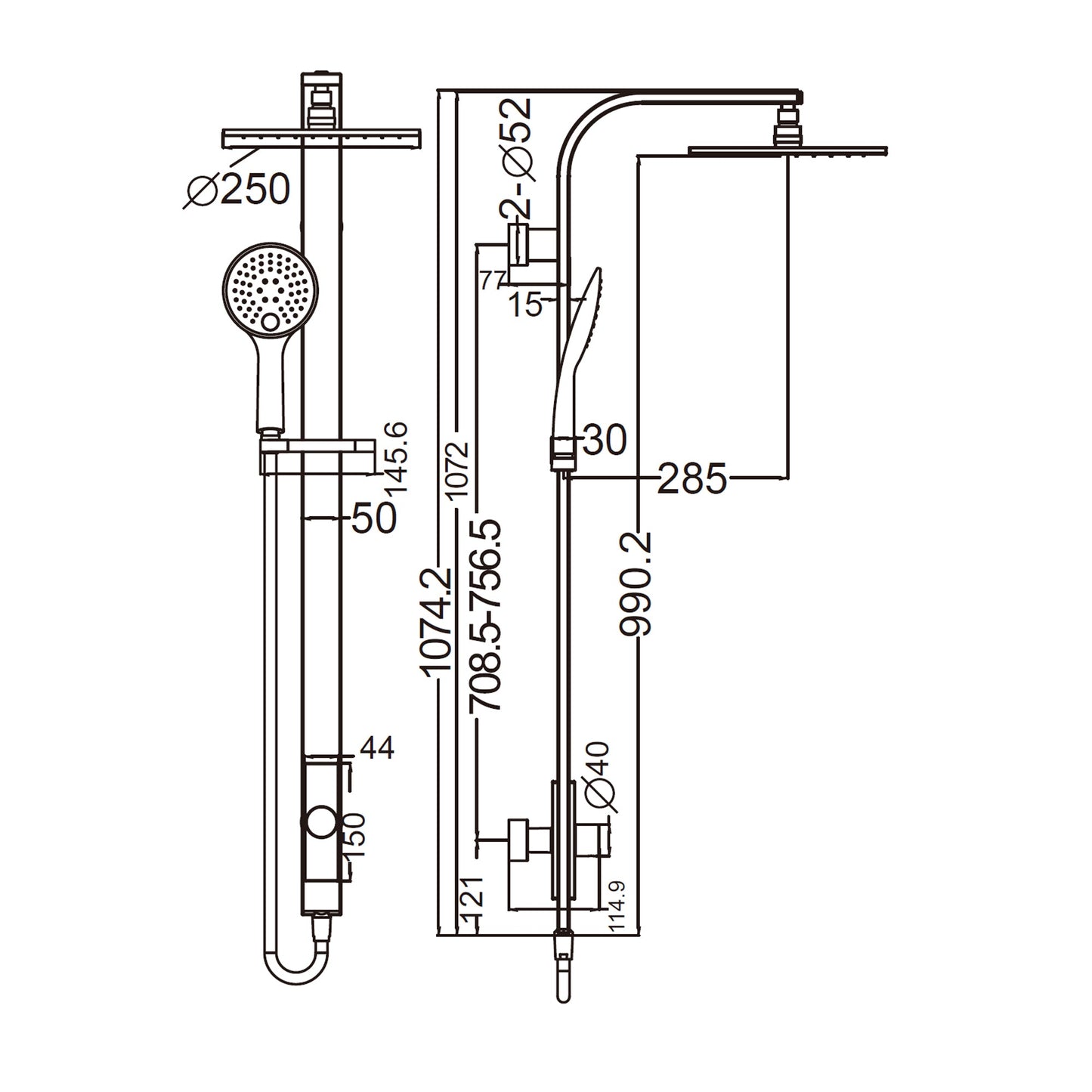 Nero NR281305aCH Rain Round Overhead Shower and Handshower on Column Single Hose - Chrome